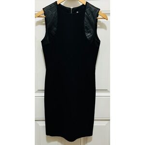 Barbour International Black Sheath Dress‎ Quilted Leather Shoulder Panels Size 6